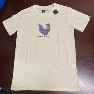 The Farm Mens Cream Cock Graphic Short Sleeve Crew Neck Pullover T Shirt Size L